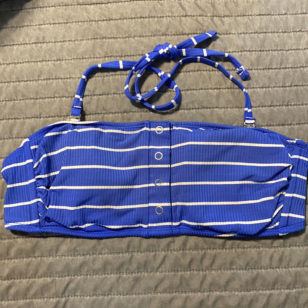 Blue And White Striped Bikini Top - Strapless Or Halter